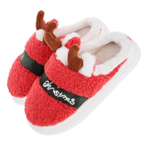 Beaupretty Weiche Damen Hausschuhe Weihnachten Motiv Flauschige Rutschfeste Dicke Sohle Warme Outdoor Pantoffeln für Herbst Winter Kuschelige Plüschschuhe von Beaupretty
