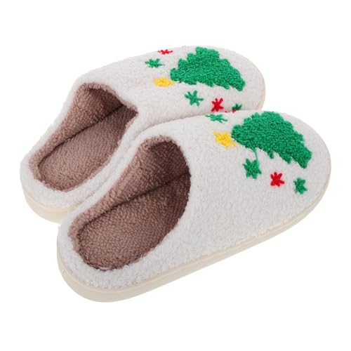 Beaupretty Weiche Flauschige Weihnachtsbaum Hausschuhe mit Rutschfester Sohle Warmes Innenfutter Unisex Pantoffeln für Damen und Herren Cartoon Design für Gemütliche Wintertage von Beaupretty