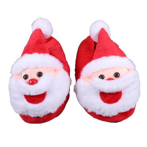 Beaupretty Weiche Rutschfeste Weihnachts Hausschuhe Damen mit Santa Motiv Kuschelig Warme Plüschpantoffeln für Gemütliche Winterabende und Festliche Partys Rot von Beaupretty