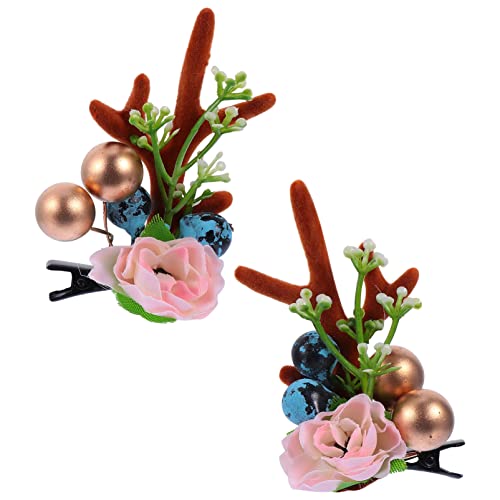 Beaupretty Weihnachtliche Haarspangen mit Blumen und Rentiergeweih Leichte Haarklammern für Festliche Fotoshootings und Weihnachtsfeiern Dekorative Haarschmuck-accessoires für Mädchen und von Beaupretty