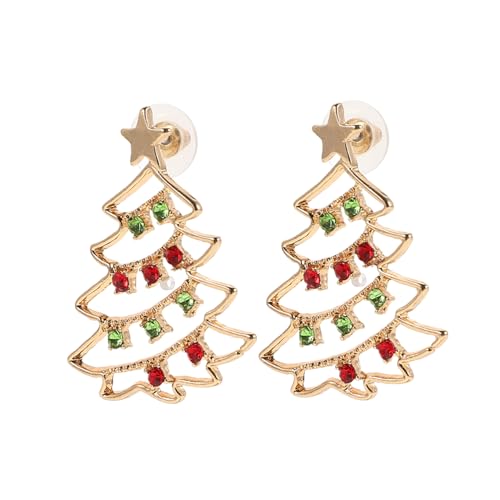 Beaupretty Weihnachtliche Ohrstecker Damen Christbaum Schmuck Rot Grün Strass Baumförmig Alloy Festlich Party Schmuck von Beaupretty