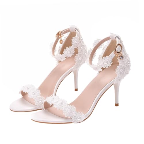 Beaupretty Weiße Damen Spitzensandaletten mit Feinem Absatz Leichte Sommer High Heels für Hochzeit Stilvolle Brautschuhe mit Offenem Zehenbereich Komfortabel und Langlebig für Festliche von Beaupretty