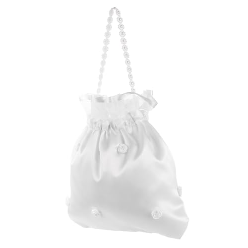 Beaupretty Weiße Satin Blumen Brauttasche Dolly Bag mit Spitze Braut Handtasche für Hochzeit Brautjungfern und Blumenmädchen Stilvolles Accessoire für Festliche Anlässe von Beaupretty