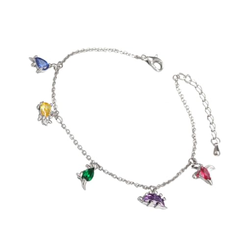 Beaupretty Weißgold Kleine Dinosaurier Halskette mit Farbigen Zirkonia Stilvolle Schlüsselbeinkette für Frauen Langlebiger Schmuck für Alltag Party und Tropischer Waldstil von Beaupretty