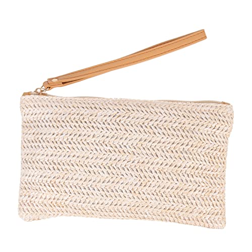 Beaupretty Wickelgeldbörse Handgewebtem Rattan mit Großem Fassungsvermögen Frauen Geldbeutel für Münzen Scheine und Belege für Täglichen Gebrauch Reisen und Einkaufen Cremefarben von Beaupretty