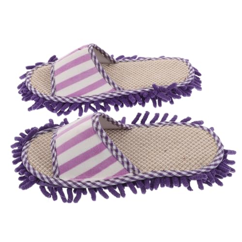 Beaupretty Wiederverwendbare Mop Hausschuhe aus Waschbarem Korallenvlies mit Streifen Abnehmbare Bodenreinigung Pantoffeln für Einfache Fußbodenreinigung zu Hause Komfortabel und Stylisch von Beaupretty