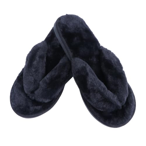 Beaupretty Winter Damen Hausschuhe aus Baumwolle mit Anti rutsch sohle Plüsch Gefüttert Gepolstert für Komfort Offene Zehen Flip flops in Schwarz Atmungsaktiv und Langlebig für Drinnen von Beaupretty