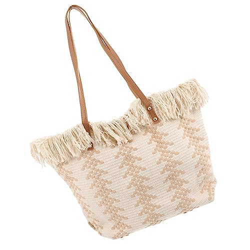 Beaupretty Woven Tassel Schultertasche Damen Große Kapazität Leichte Handgewebte Tote Bag Casual Strandtasche Alltagstasche mit Einzigartigem Design und Robustem Material von Beaupretty