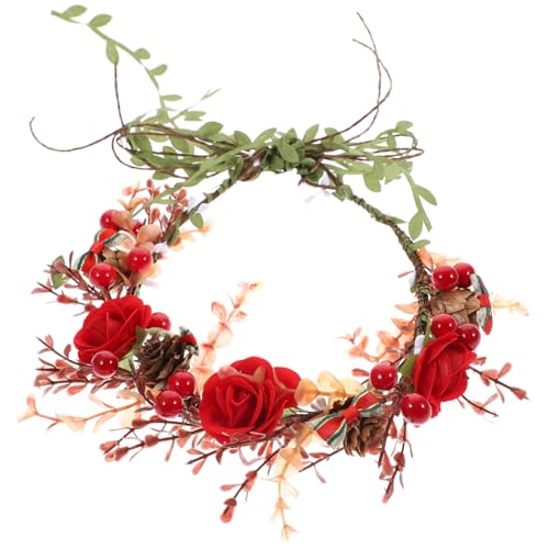 Beaupretty floraler Haarschmuck Körper Glitzer Braut Kopfbedeckungen Krone Festival blumengirlande künstlich weihnachts haarreif Rosenhaarkranz Weihnachtsrosen-Kopfbedeckung rot von Beaupretty