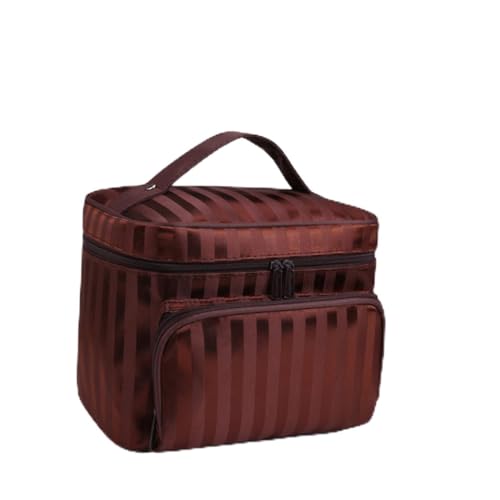 Beaupretty wasserdichte Kosmetiktasche mit Großem Fassungsvermögen Mehrschichtiger Organizer Robustes Nylon Praktischer Reise kulturbeutel für Damen und Herren Kaffee Gestreift von Beaupretty