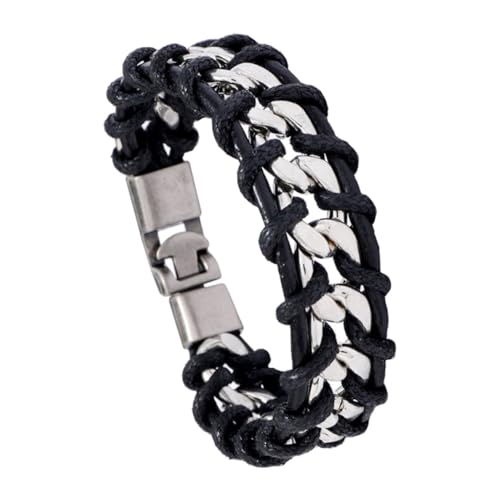 Braided Leather Bracelet für Männer Punk Style Handgefertigtes Armband mit Ketten Design für Partys Casual Wear Komfortabel Langlebig von Beaupretty