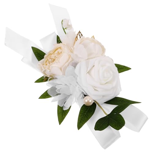Corsage Brautjungfern Hochzeitsdekoration Blumen Boutonniere Künstliche Rose Hochzeitsdekorationen Braut Bachelorette Rosen Frauen Faux Fake Rose Künstliche Blumen Weiße von Beaupretty
