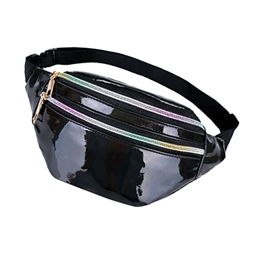 Beaupretty Schwarze Multifunktionale Glänzende Taillentasche Hüfttasche Wasserabweisendem Material für Damen und Herren für Reisen Wandern und Freizeit von Beaupretty