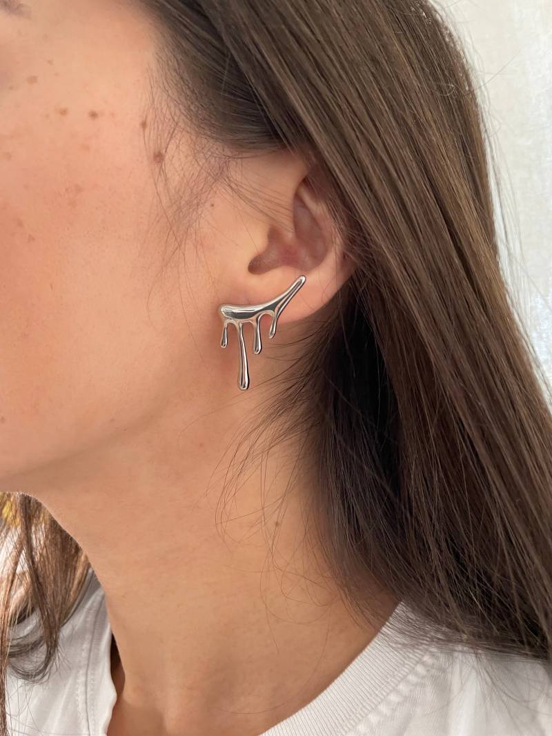 18K Gold Wassertropfen Ohrstecker - Silber Messing Tropfeffekt Ohrringe Schmuck Für Frauen von BeausancyBoutique