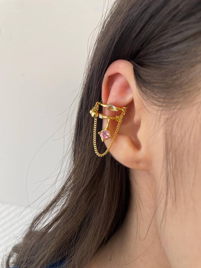 Edelstein Ketten Ohrmanschette | Gold Vermeil 925 Silber Kein Piercing Benötigt Zierlicher Fairycore Boho Schmuck Einzigartiges Geschenk, Das Nicht von BeausancyBoutique