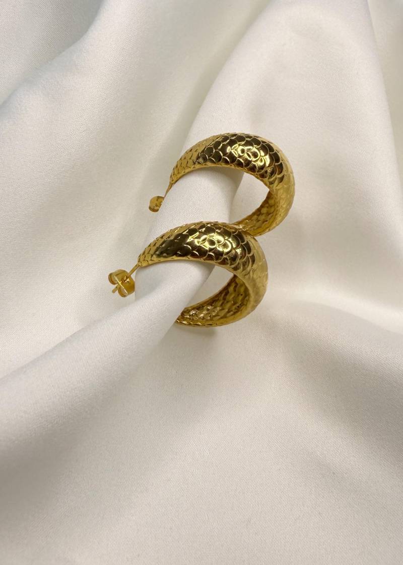 Gold Chunky Fisch-Skala-Creolen, 18K Vergoldete Edelstahl-statement-Creolen, Hip-Hop-Ohrringe von BeausancyBoutique