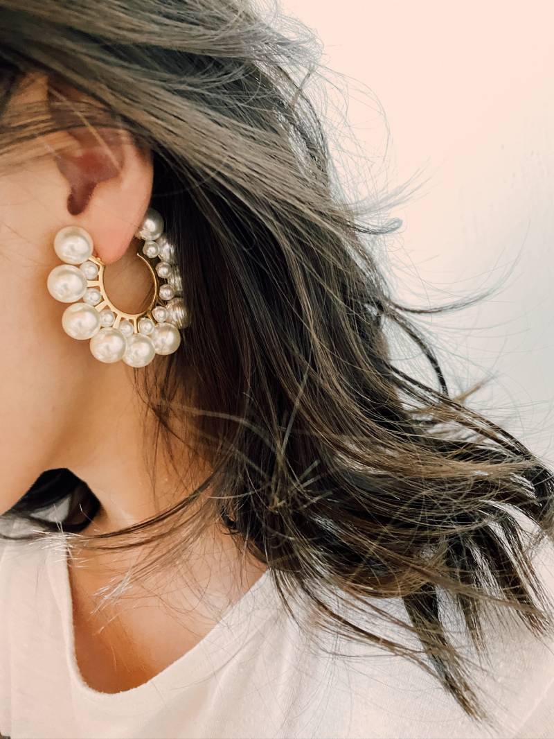 Große Perlen Creolen 18K Vergoldeter Statement Schmuck von BeausancyBoutique