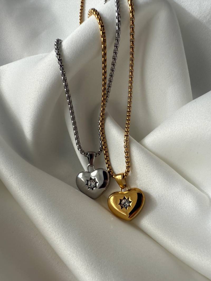 Puffed Herz Halskette, Zierliche Liebe Anhänger, 18K Vergoldete Edelstahl, Silber Stahl von BeausancyBoutique