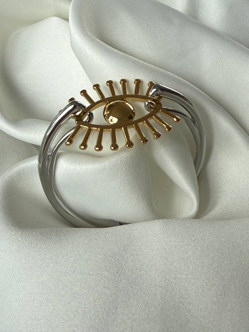 Zweifarbiger Evil Eye Armreif | 18K Vergoldetes Und Silber Edelstahl Bold Statement Armband von BeausancyBoutique