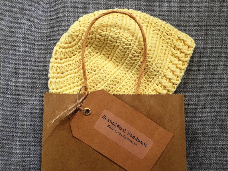 Crocheted Organic Cotton Beanie Hut Für 0-3 Monts Old Baby Crocheted Organic Cotton Beanie Hut Für 0-3 Monts Old Baby von BeautiWoolTreasures