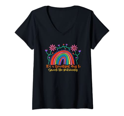 Damen It's Beautiful Day To Smash The Patriarchy | Feministische Frauen T-Shirt mit V-Ausschnitt von Beautiful Day Smash The Patriarchy Feminist Gift