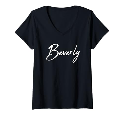 Damen Elegant Handwritten Font Beverly Calligraphy T-Shirt mit V-Ausschnitt Damen Elegant Handwritten Font Beverly Calligraphy T-Shirt mit V-Ausschnitt von Beautiful Feminine Beverly Designs