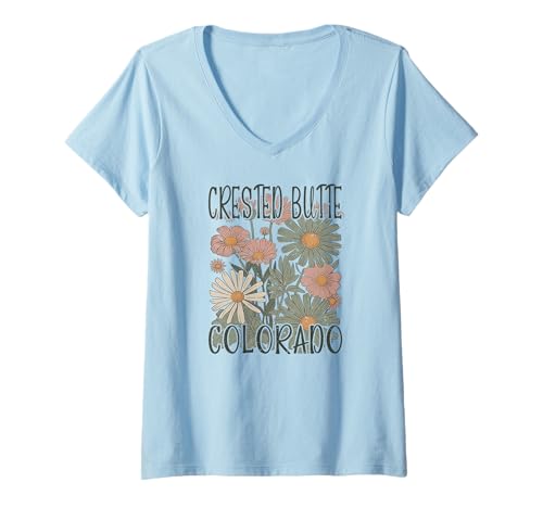 Damen Crested Butte, kalifornische Wildblumen, Vintage-Boho, Blumenmuster T-Shirt mit V-Ausschnitt Damen Crested Butte, kalifornische Wildblumen, Vintage-Boho, Blumenmuster T-Shirt mit V-Ausschnitt von Beautiful Flower Crested Butte Souvenirs