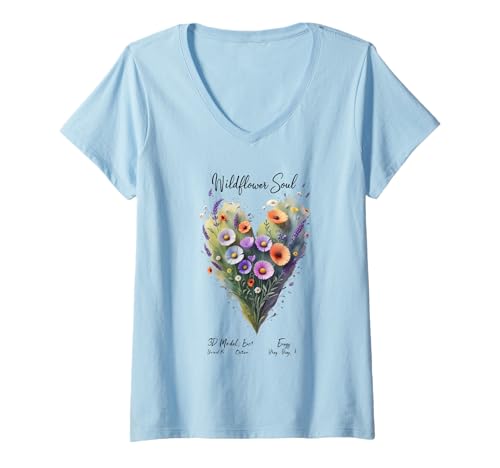 Damen Schönes Blumenherz, lustiges Unisex-Design für Männer und Frauen T-Shirt mit V-Ausschnitt von Beautiful Flower Heart Funny Unisex Design Tee