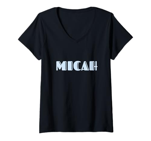 Damen First Name Micah Vintage Art Deco Light Blue/Lavender Font T-Shirt mit V-Ausschnitt Damen First Name Micah Vintage Art Deco Light Blue/Lavender Font T-Shirt mit V-Ausschnitt von Beautiful Forename Gift Ideas Given Name Micah