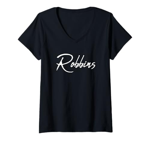 Damen Elegant Handwritten Font Robbins T-Shirt mit V-Ausschnitt von Beautiful Robbins Gift Ideas