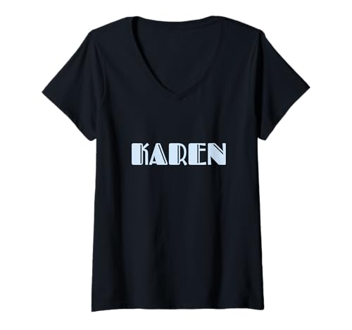 Damen Elegant Karen Vintage Art Deco Light Blue/Lavender Font T-Shirt mit V-Ausschnitt von Beautiful Romantic Karen Gift Ideas