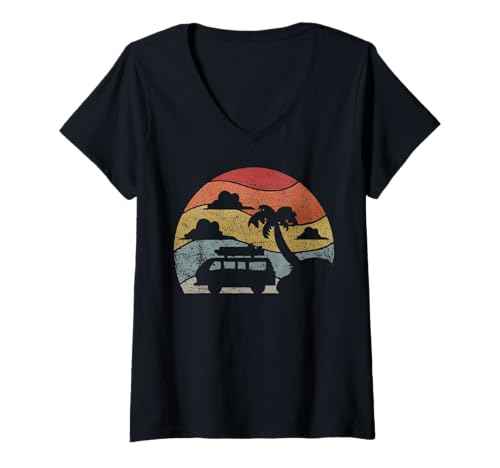 Damen Retro-Campingvan Life Hippie Vintage T-Shirt mit V-Ausschnitt von Beautiful Vintage