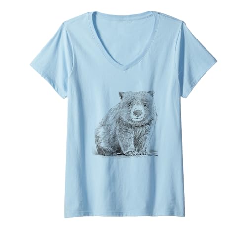 Damen Wombat Bleistift Zeichnung Beuteltier T-Shirt mit V-Ausschnitt von Beautiful Wombat