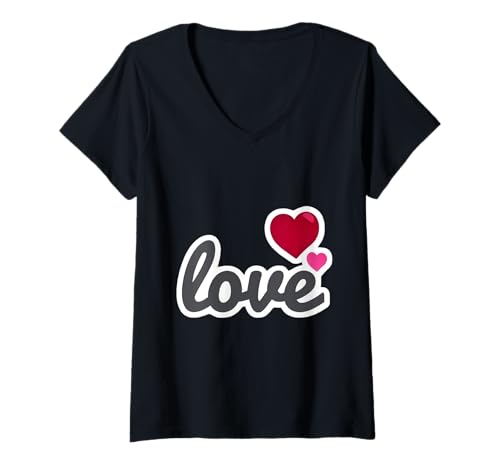Damen Bold Love Design Script Text mit doppeltem Herzakzent T-Shirt mit V-Ausschnitt Damen Bold Love Design Script Text mit doppeltem Herzakzent T-Shirt mit V-Ausschnitt von Beautiful World