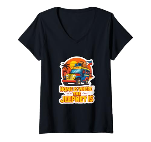 Damen Filipino Jeepney Sunset Fun Island Travel Design T-Shirt mit V-Ausschnitt Damen Filipino Jeepney Sunset Fun Island Travel Design T-Shirt mit V-Ausschnitt von Beautiful World