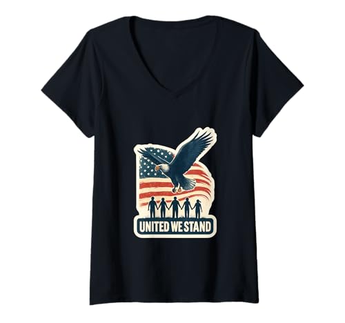 Damen United We Stand: Adler und Flagge - American Freedom Unity T-Shirt mit V-Ausschnitt Damen United We Stand: Adler und Flagge - American Freedom Unity T-Shirt mit V-Ausschnitt von Beautiful World