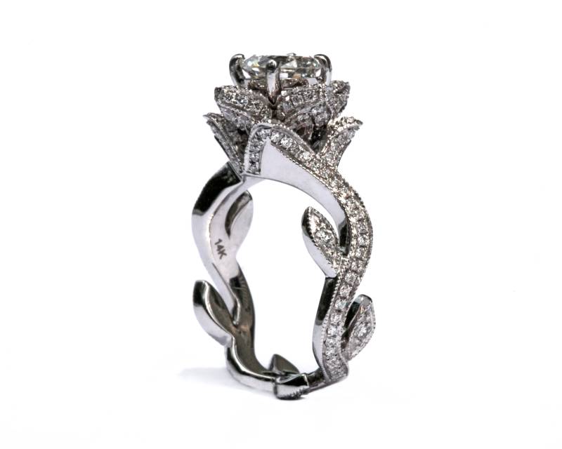 Blühendes Kunstwerk - Milgrain Blume Rose Lotus Diamant Verlobungsring Fl07 Patentiert von BeautifulPetra