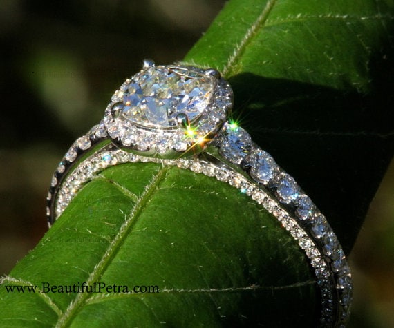 Rund Alt Und Neu - 1, 81 Karat Insgesamt Old Mine Cut Center Diamond Heiligenschein Antiker Stil Diamant-Verlobungsring 14K Bph031 von BeautifulPetra