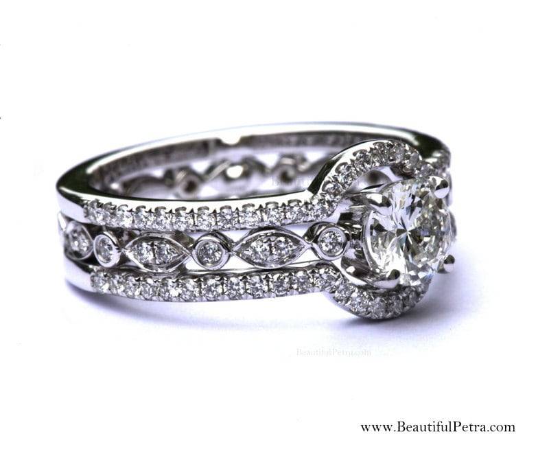 Three in One - 14K Weißgold Diamant Verlobungsring Heiligenschein Einzigartig Pave Bph015 von BeautifulPetra