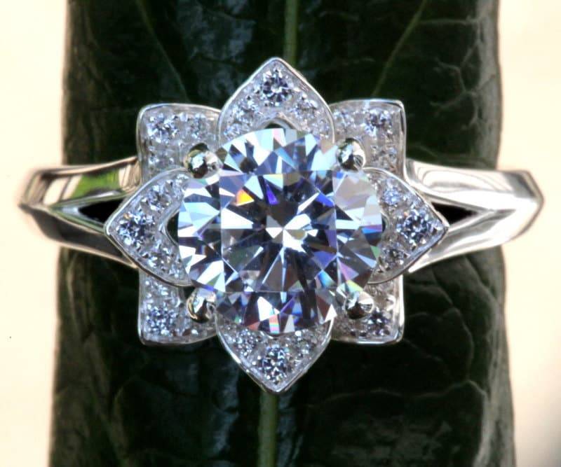 Zertifiziert - Unikat Blumen Rose Diamant Verlobungsring Oder Rechte Hand Ring Schlichtes Band Fl02 von BeautifulPetra