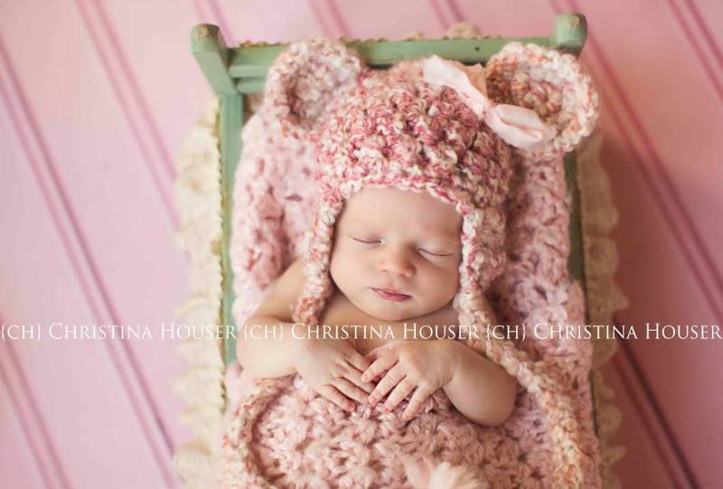 Rosa Und Creme Ohrenklappen Teddy Bär Mütze Neugeborenen Fotografie von BeautifulPhotoProps
