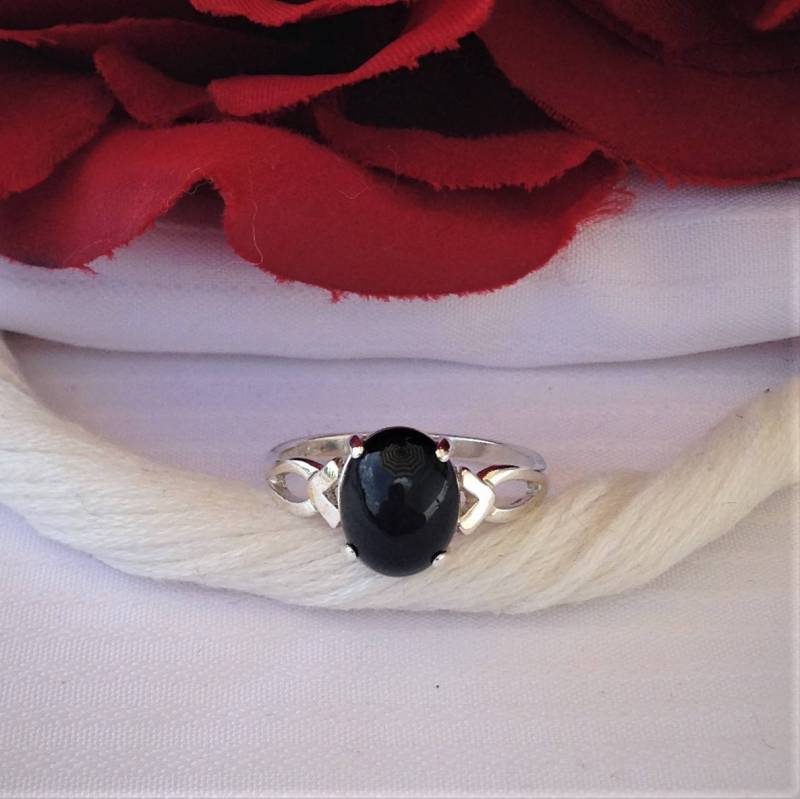 Einzigartige Solitär-Ring Schwarz Onyx ~ 925 Sterling Silber Größe 7, 75 von BeautifulSeconds