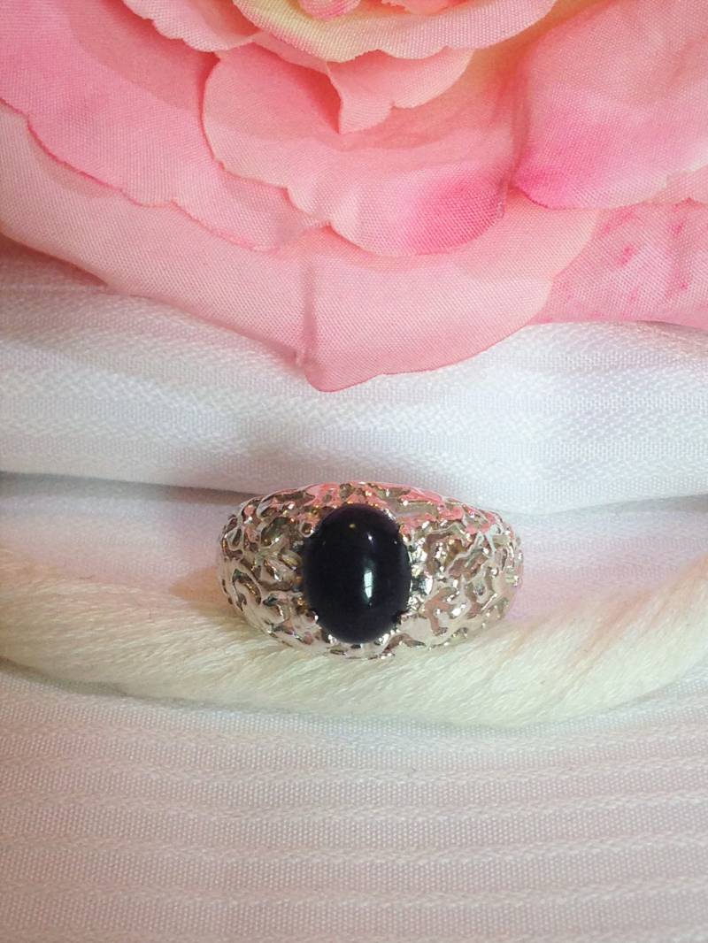 Einzigartige Solitaire Schwarz Onyx Herrenring ~ 925 Sterling Silber Größe 9 von BeautifulSeconds
