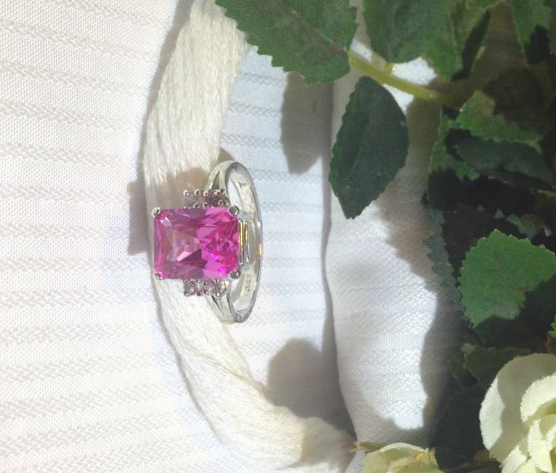 Funkelnder Rosa Und Weißer Saphir Ring ~ 925 Sterling Silber Größe 7, 5 von BeautifulSeconds