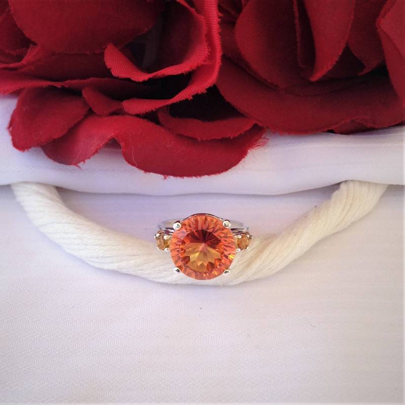 Sehr Große Und Funkelnden Orange Quarz Goldene Citrin Ring ~ 925 Sterling Silber Solitär Größe 6 von BeautifulSeconds