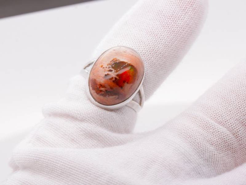 Wunderschöner Feuer Boulder Opal Sterling Silber Oval Cabochon Damenring Größe L Hochwertiger Schmuck Aus Großbritannien von Beautifuljewelleryco