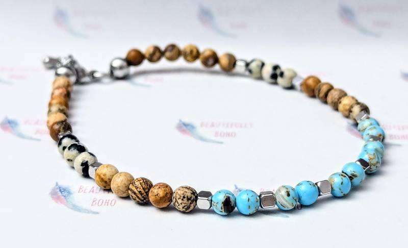 Edelstein Jaspis & Türkis Edelstahl Perlen Fußkettchen. |Handarbeit |Geschenk Für Sie |Trending |strand |Boho |Fußkettchen |Sommer von BeautifullyBoho19