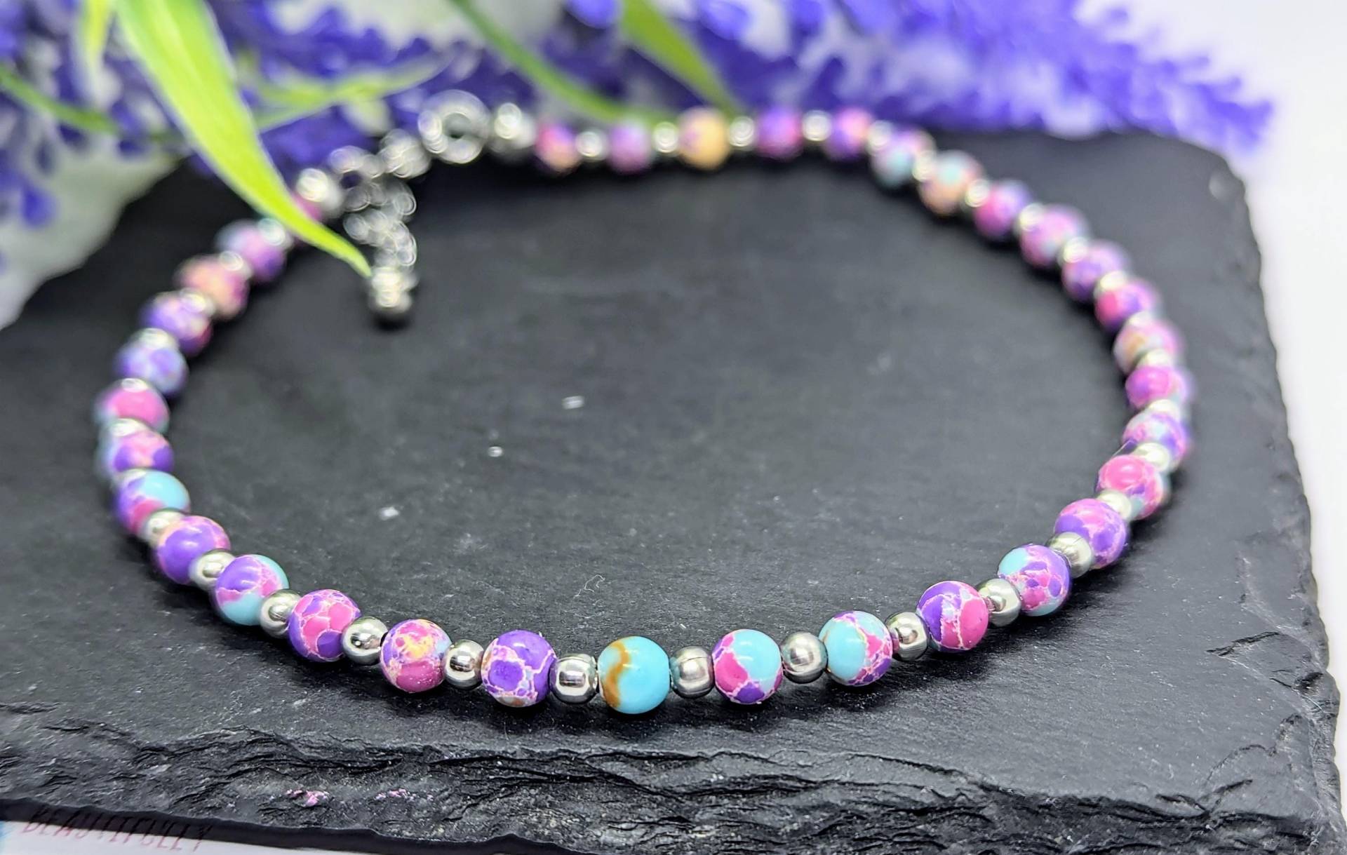 Lila Marmoriert & Edelstahl Perlen Im Boho Stil Fußkettchen. Trending| Strand|Damen| Geschenk Für Sie | Fußkettchen Lila Marmoriert & Edelstahl Perlen Im Boho Stil Fußkettchen. Trending| Strand|Damen| Geschenk Für Sie | Fußkettchen von BeautifullyBoho19