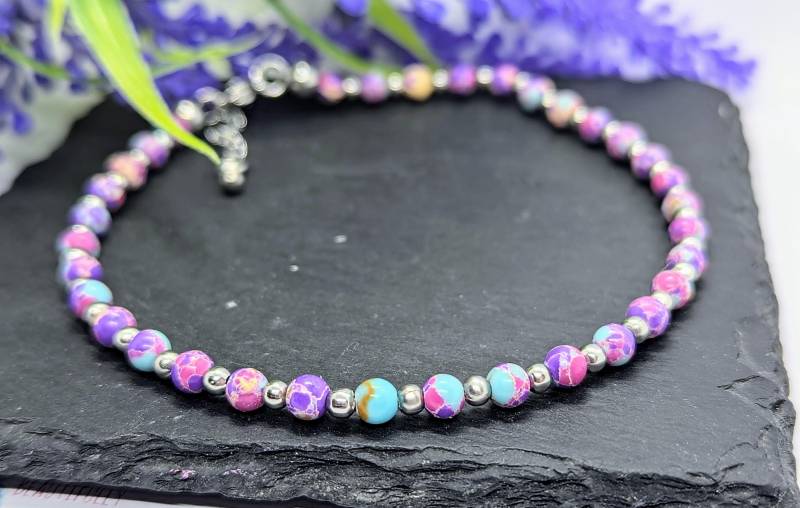 Lila Marmoriert & Edelstahl Perlen Im Boho Stil Fußkettchen. Trending| Strand|Damen| Geschenk Für Sie | Fußkettchen Lila Marmoriert & Edelstahl Perlen Im Boho Stil Fußkettchen. Trending| Strand|Damen| Geschenk Für Sie | Fußkettchen von BeautifullyBoho19