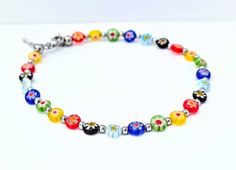 Schöne Millfiori Murano Glas & Edelstahl Perlen Fußkettchen. Damen |Geschenke |Trends |Weihnachten |Danksagung |Geschenk Für Sie |Handmade von BeautifullyBoho19